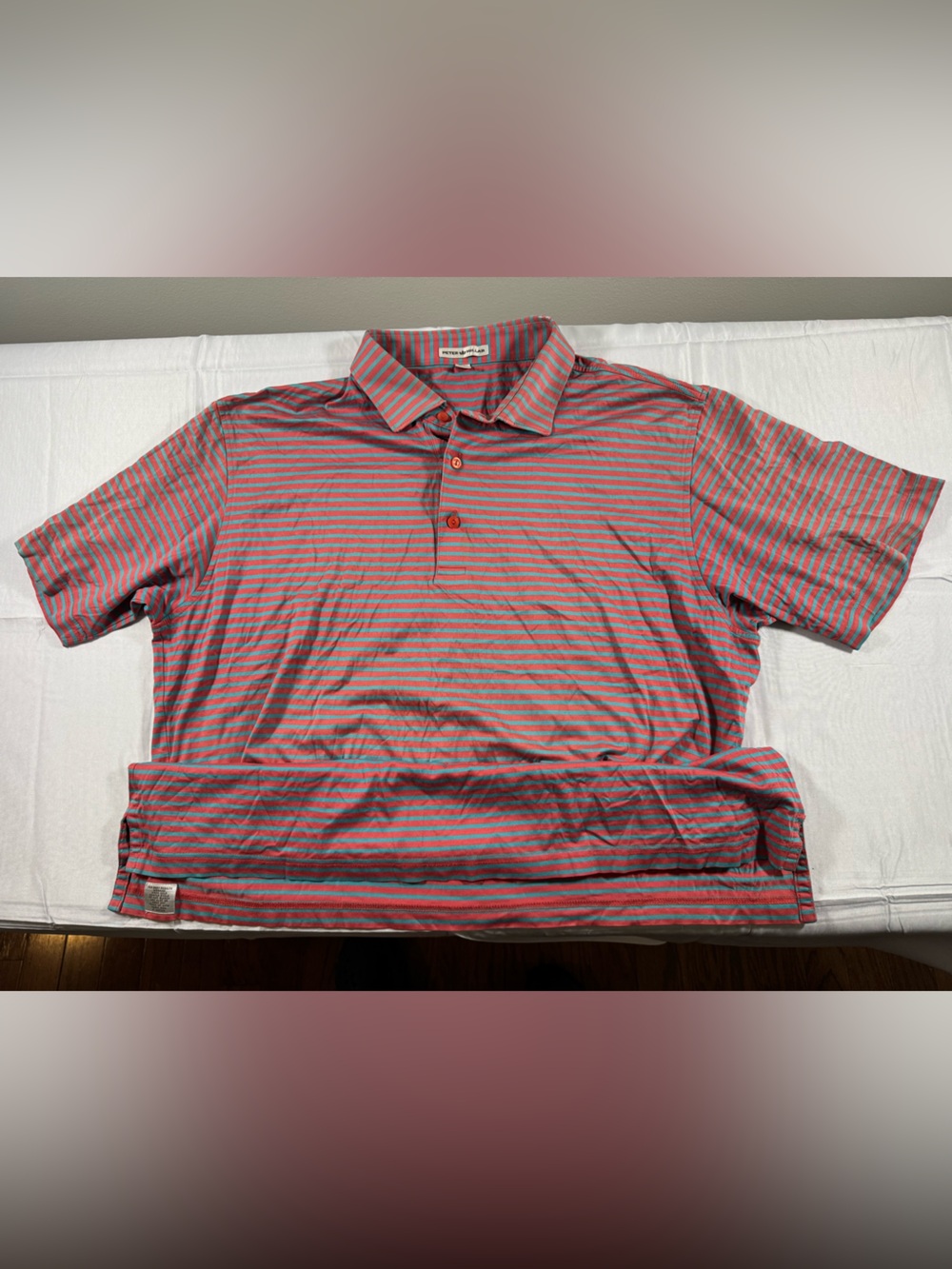 Peter Millar Men's Short Sleeve Striped Polo Shirt - Red/Green